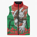 Personalized South Sydney Rabbitohs ANZAC Tribute Sleeveless Puffer Jacket Poppy Field Soldier Silhouette Aboriginal Rugby Mascot