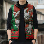 Personalized South Sydney Rabbitohs ANZAC Tribute Sleeveless Puffer Jacket Poppy Field Soldier Silhouette Aboriginal Rugby Mascot
