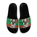 Personalized South Sydney Rabbitohs ANZAC Tribute Slide Sandals Poppy Field Soldier Silhouette Aboriginal Rugby Mascot