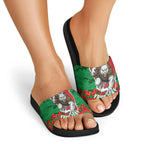 Personalized South Sydney Rabbitohs ANZAC Tribute Slide Sandals Poppy Field Soldier Silhouette Aboriginal Rugby Mascot