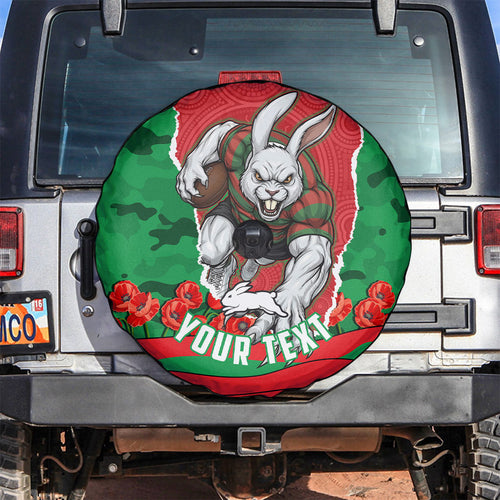 Personalized South Sydney Rabbitohs ANZAC Tribute Spare Tire Cover Poppy Field Soldier Silhouette Aboriginal Rugby Mascot