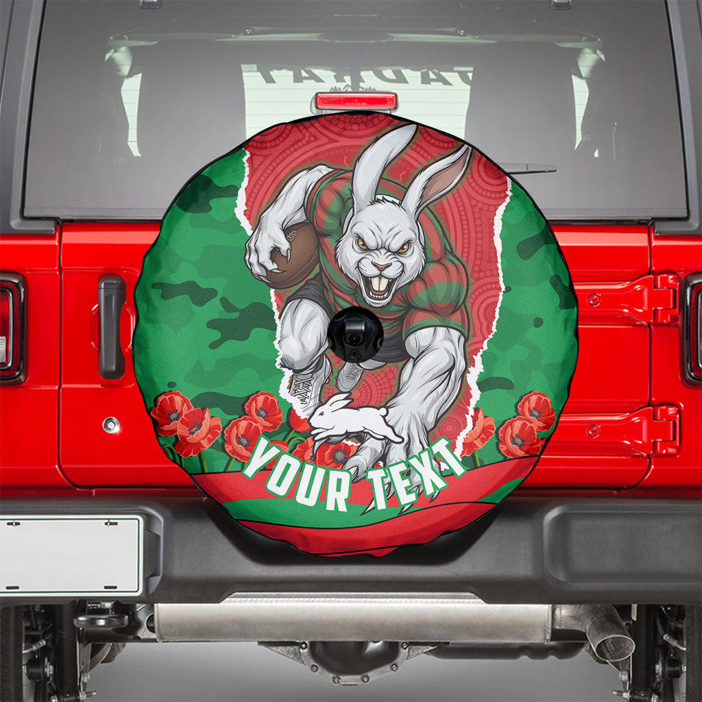 Personalized South Sydney Rabbitohs ANZAC Tribute Spare Tire Cover Poppy Field Soldier Silhouette Aboriginal Rugby Mascot