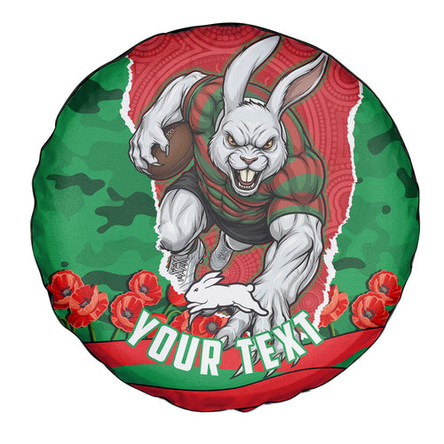 Personalized South Sydney Rabbitohs ANZAC Tribute Spare Tire Cover Poppy Field Soldier Silhouette Aboriginal Rugby Mascot