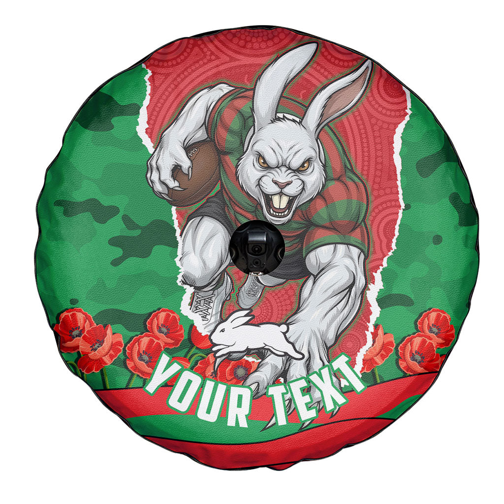 Personalized South Sydney Rabbitohs ANZAC Tribute Spare Tire Cover Poppy Field Soldier Silhouette Aboriginal Rugby Mascot