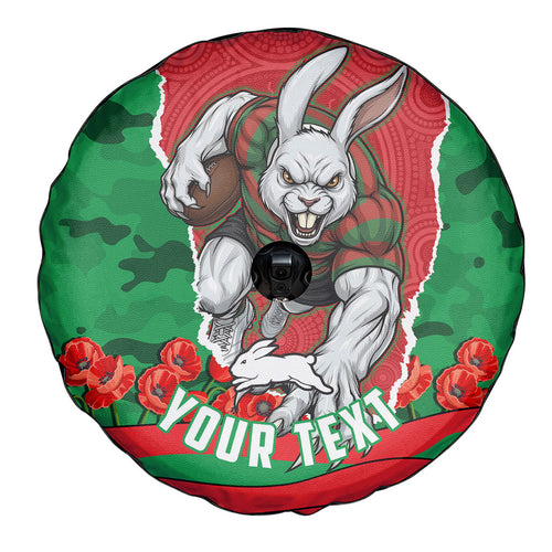 Personalized South Sydney Rabbitohs ANZAC Tribute Spare Tire Cover Poppy Field Soldier Silhouette Aboriginal Rugby Mascot