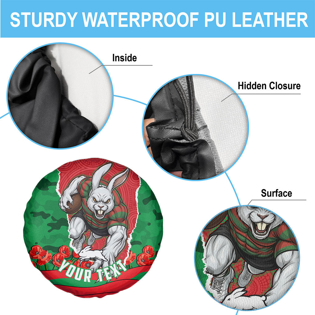 Personalized South Sydney Rabbitohs ANZAC Tribute Spare Tire Cover Poppy Field Soldier Silhouette Aboriginal Rugby Mascot