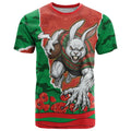 Personalized South Sydney Rabbitohs ANZAC Tribute T Shirt Poppy Field Soldier Silhouette Aboriginal Rugby Mascot