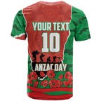Personalized South Sydney Rabbitohs ANZAC Tribute T Shirt Poppy Field Soldier Silhouette Aboriginal Rugby Mascot