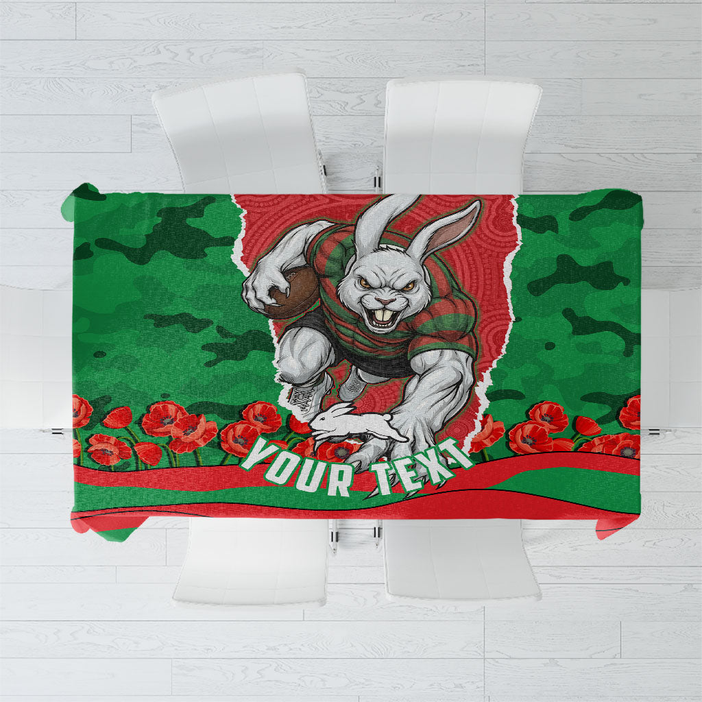 Personalized South Sydney Rabbitohs ANZAC Tribute Tablecloth Poppy Field Soldier Silhouette Aboriginal Rugby Mascot
