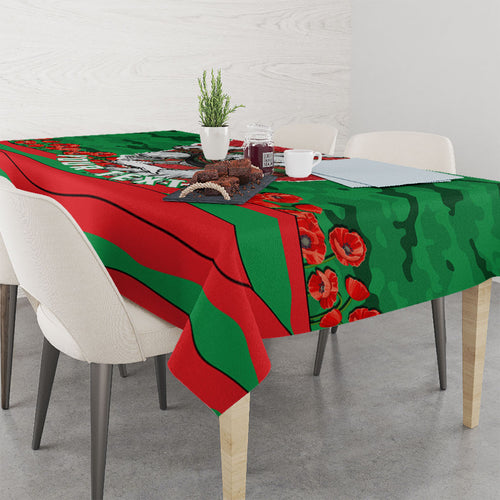 Personalized South Sydney Rabbitohs ANZAC Tribute Tablecloth Poppy Field Soldier Silhouette Aboriginal Rugby Mascot