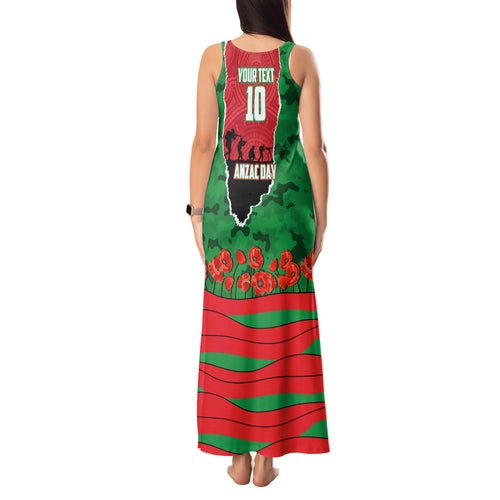 Personalized South Sydney Rabbitohs ANZAC Tribute Tank Maxi Dress Poppy Field Soldier Silhouette Aboriginal Rugby Mascot