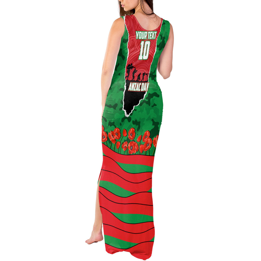 Personalized South Sydney Rabbitohs ANZAC Tribute Tank Maxi Dress Poppy Field Soldier Silhouette Aboriginal Rugby Mascot