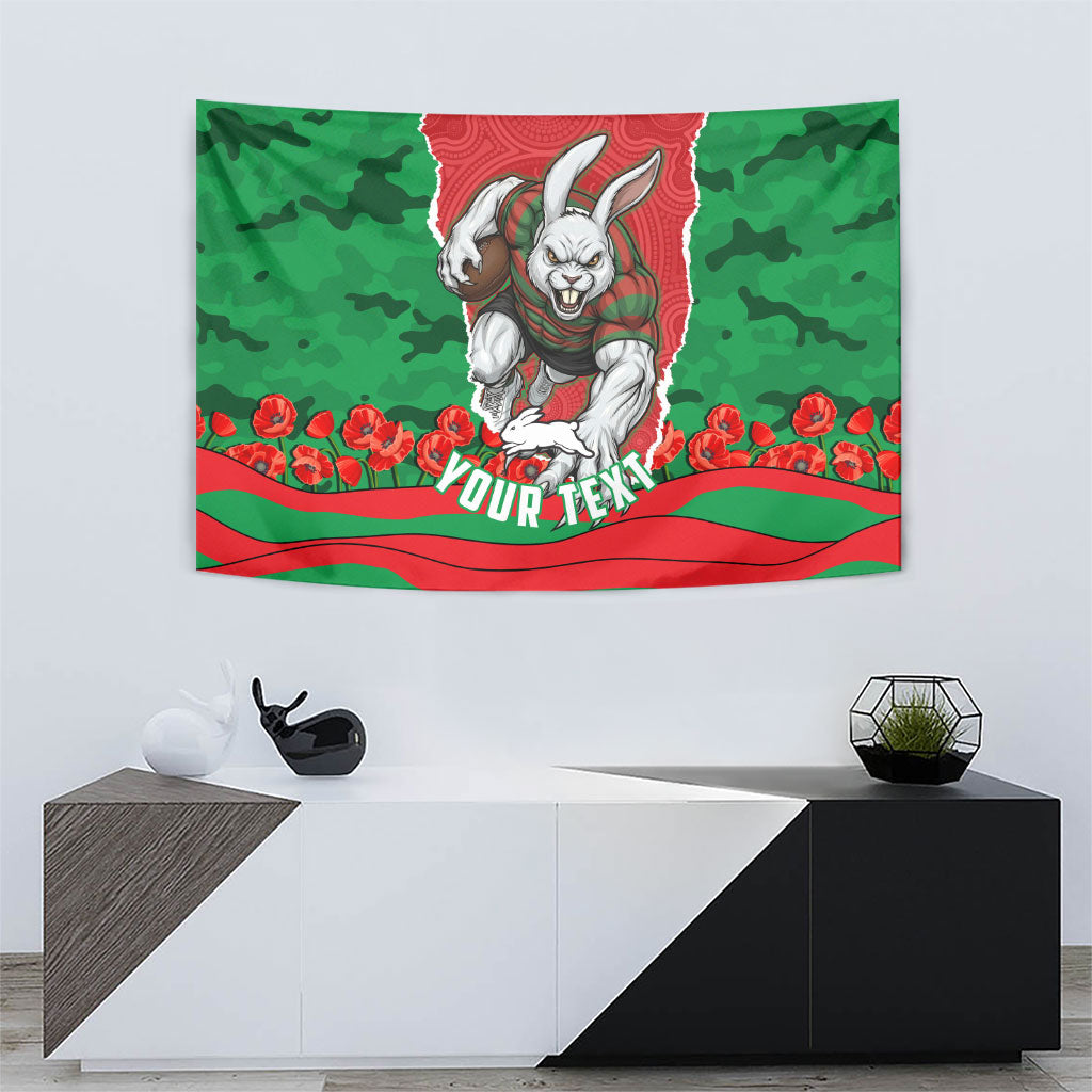 Personalized South Sydney Rabbitohs ANZAC Tribute Tapestry Poppy Field Soldier Silhouette Aboriginal Rugby Mascot