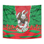 Personalized South Sydney Rabbitohs ANZAC Tribute Tapestry Poppy Field Soldier Silhouette Aboriginal Rugby Mascot