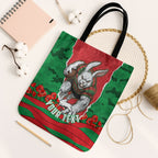 Personalized South Sydney Rabbitohs ANZAC Tribute Tote Bag Poppy Field Soldier Silhouette Aboriginal Rugby Mascot