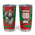 Personalized South Sydney Rabbitohs ANZAC Tribute Tumbler Cup Poppy Field Soldier Silhouette Aboriginal Rugby Mascot