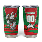 Personalized South Sydney Rabbitohs ANZAC Tribute Tumbler Cup Poppy Field Soldier Silhouette Aboriginal Rugby Mascot