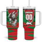 Personalized South Sydney Rabbitohs ANZAC Tribute Tumbler With Handle Poppy Field Soldier Silhouette Aboriginal Rugby Mascot