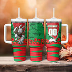 Personalized South Sydney Rabbitohs ANZAC Tribute Tumbler With Handle Poppy Field Soldier Silhouette Aboriginal Rugby Mascot