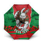 Personalized South Sydney Rabbitohs ANZAC Tribute Umbrella Poppy Field Soldier Silhouette Aboriginal Rugby Mascot