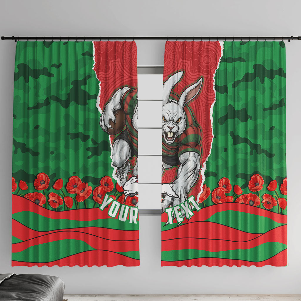 Personalized South Sydney Rabbitohs ANZAC Tribute Window Curtain Poppy Field Soldier Silhouette Aboriginal Rugby Mascot