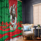 Personalized South Sydney Rabbitohs ANZAC Tribute Window Curtain Poppy Field Soldier Silhouette Aboriginal Rugby Mascot