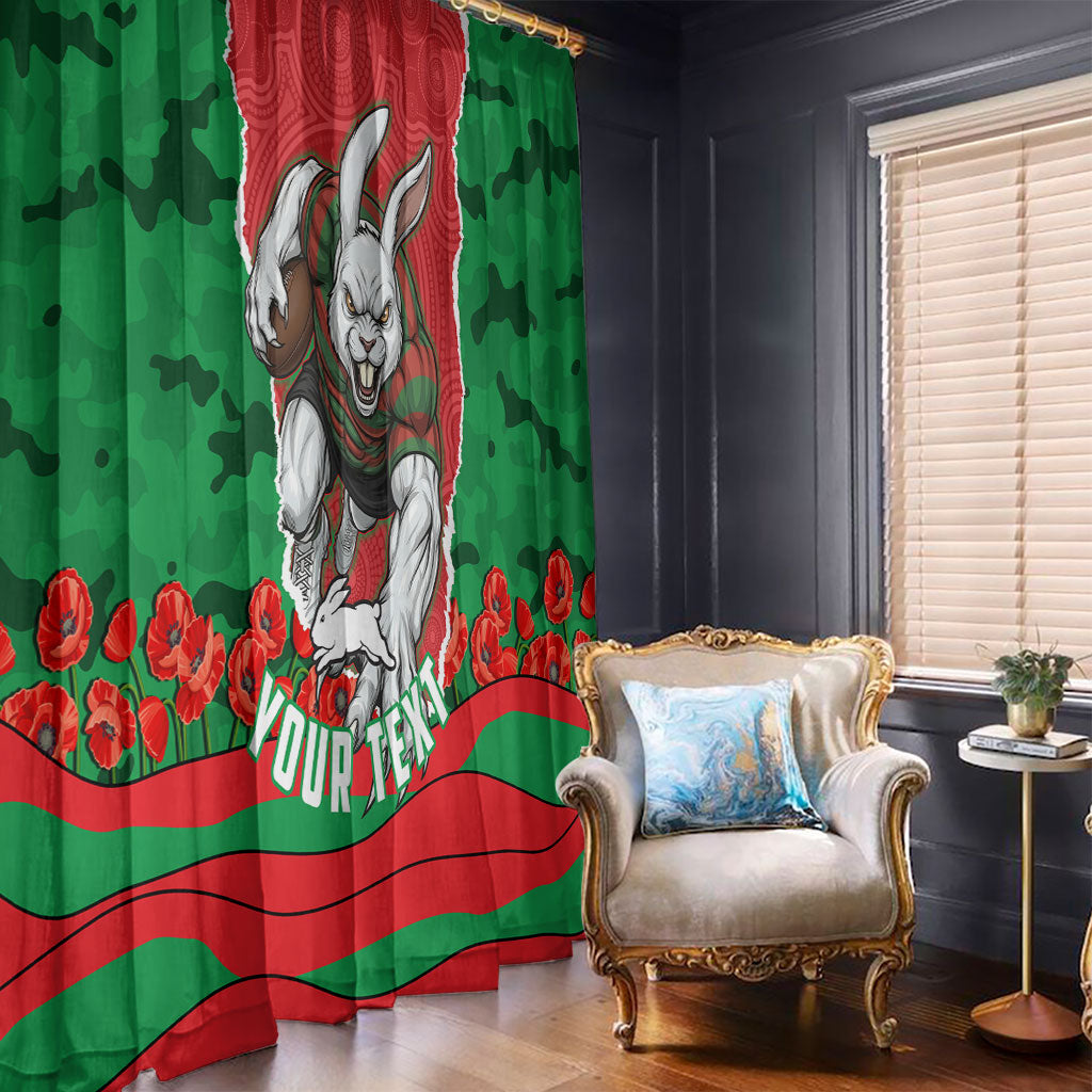 Personalized South Sydney Rabbitohs ANZAC Tribute Window Curtain Poppy Field Soldier Silhouette Aboriginal Rugby Mascot