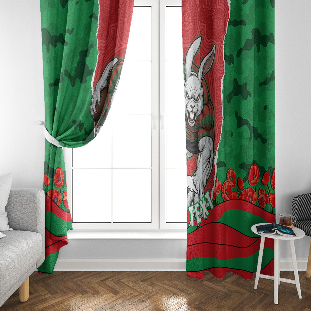 Personalized South Sydney Rabbitohs ANZAC Tribute Window Curtain Poppy Field Soldier Silhouette Aboriginal Rugby Mascot