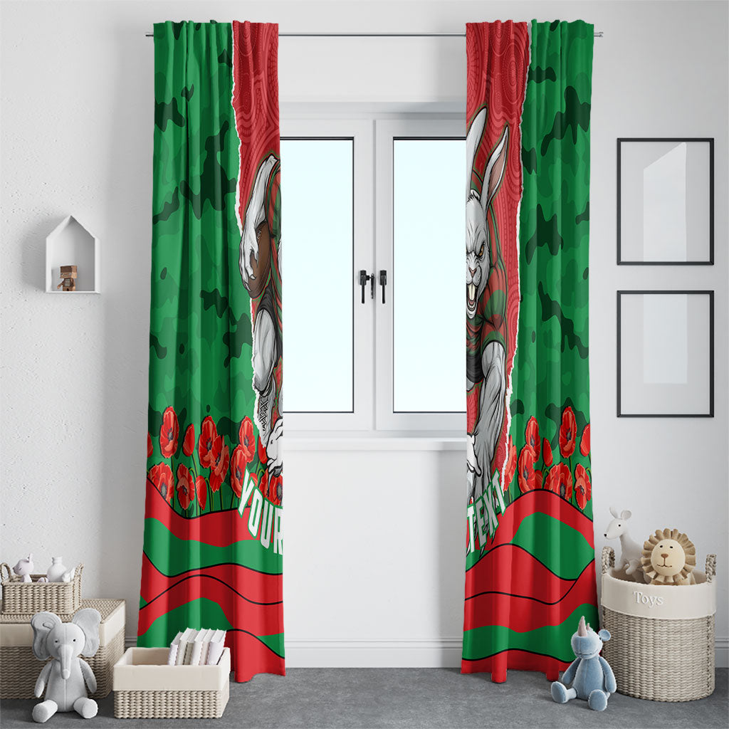 Personalized South Sydney Rabbitohs ANZAC Tribute Window Curtain Poppy Field Soldier Silhouette Aboriginal Rugby Mascot