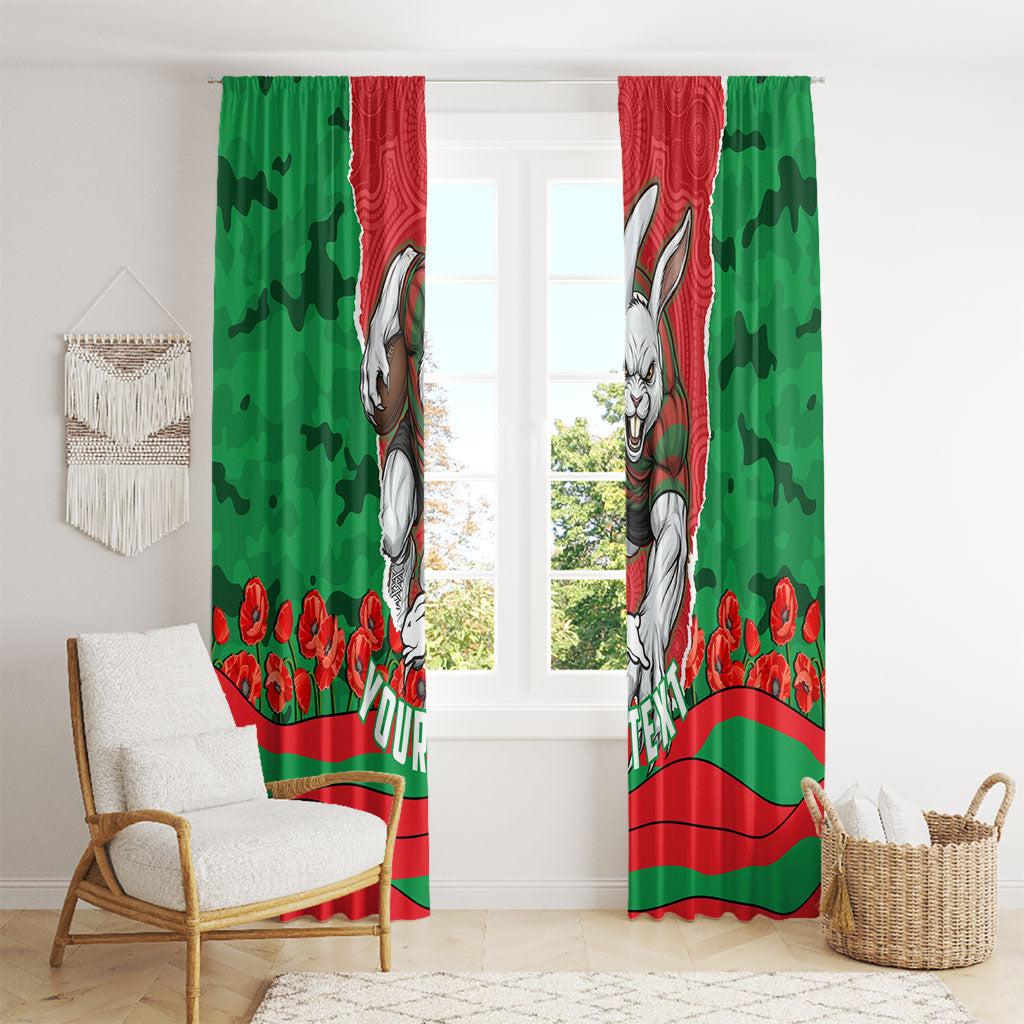Personalized South Sydney Rabbitohs ANZAC Tribute Window Curtain Poppy Field Soldier Silhouette Aboriginal Rugby Mascot