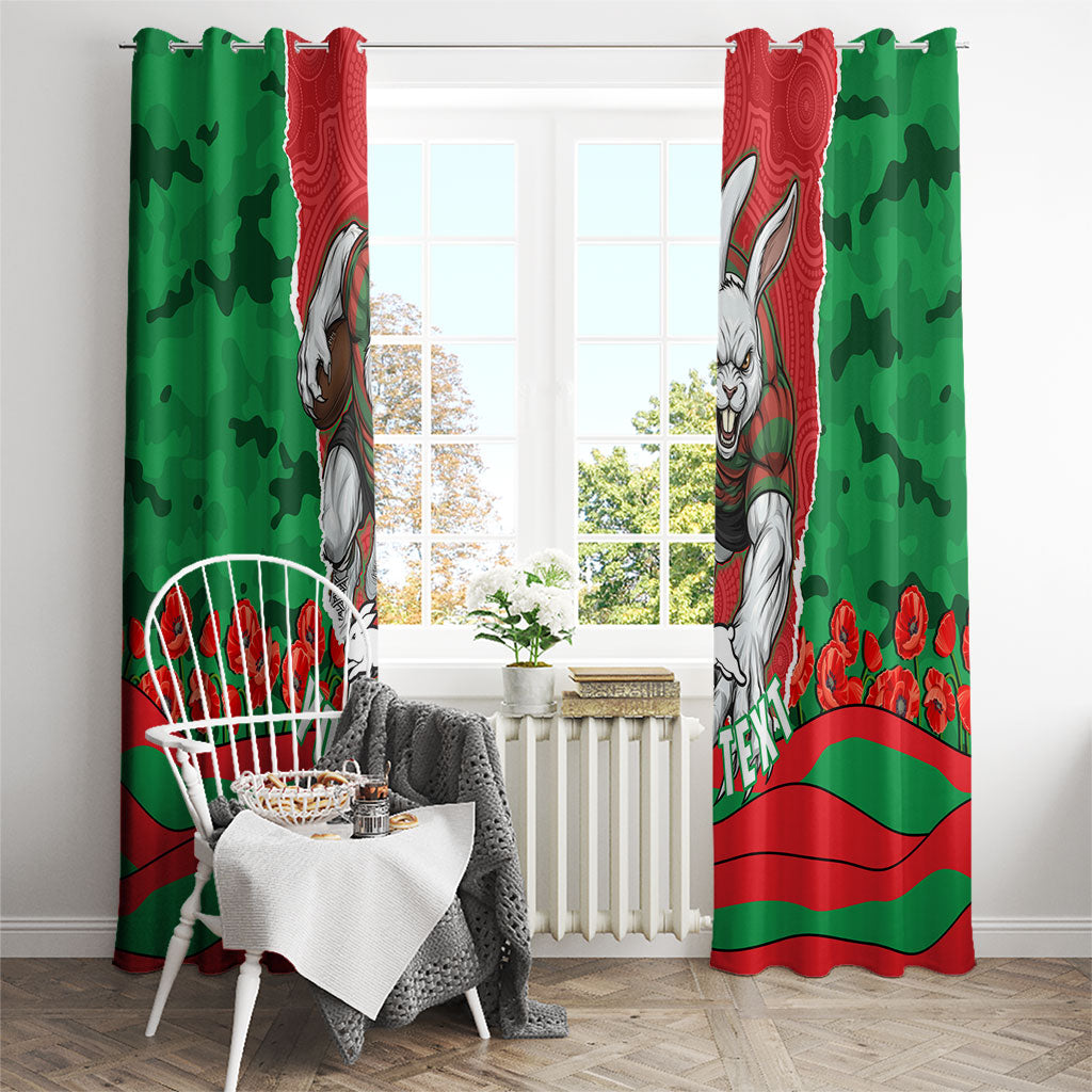 Personalized South Sydney Rabbitohs ANZAC Tribute Window Curtain Poppy Field Soldier Silhouette Aboriginal Rugby Mascot