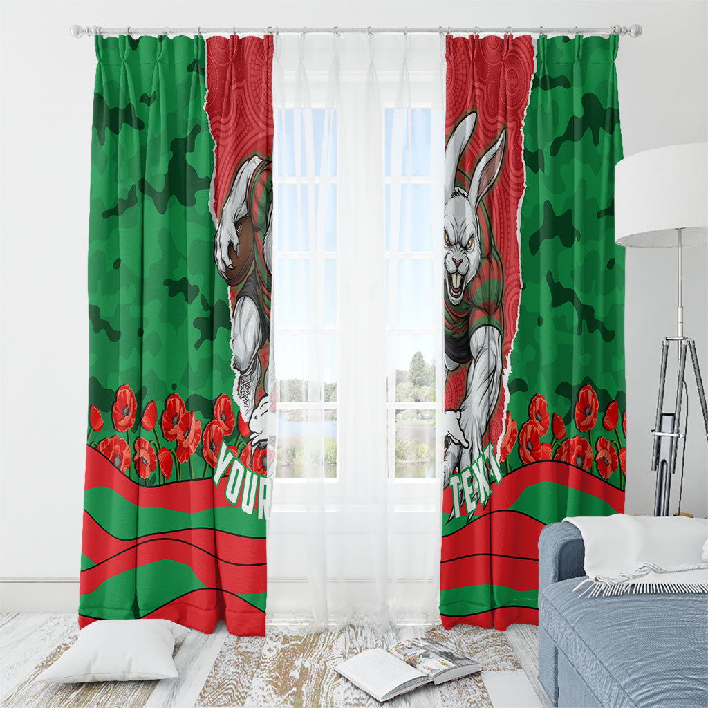 Personalized South Sydney Rabbitohs ANZAC Tribute Window Curtain Poppy Field Soldier Silhouette Aboriginal Rugby Mascot