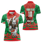 Personalized South Sydney Rabbitohs ANZAC Tribute Women Polo Shirt Poppy Field Soldier Silhouette Aboriginal Rugby Mascot
