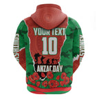 Personalized South Sydney Rabbitohs ANZAC Tribute Zip Hoodie Poppy Field Soldier Silhouette Aboriginal Rugby Mascot