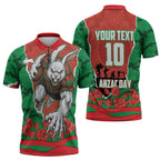 Personalized South Sydney Rabbitohs ANZAC Tribute Zipper Polo Shirt Poppy Field Soldier Silhouette Aboriginal Rugby Mascot