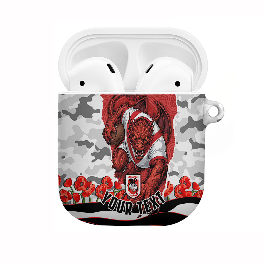 Personalized Dragons ANZAC Tribute AirPods Case Poppy Field Soldier Silhouette Aboriginal Rugby Mascot