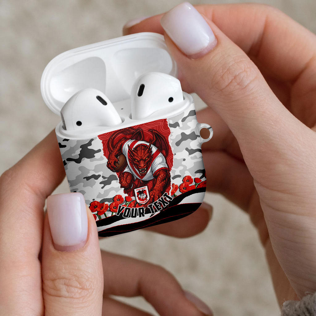 Personalized Dragons ANZAC Tribute AirPods Case Poppy Field Soldier Silhouette Aboriginal Rugby Mascot
