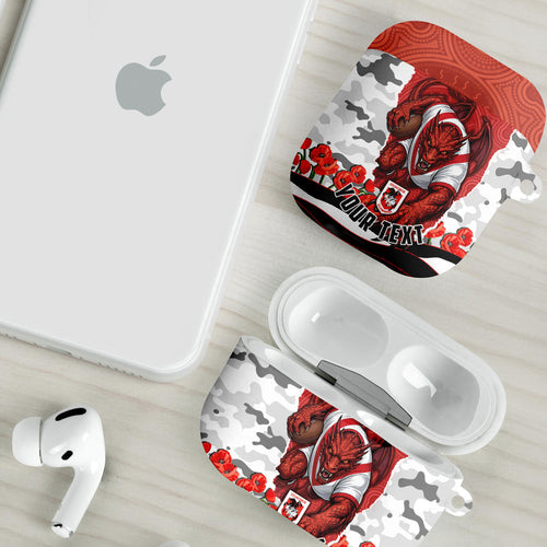 Personalized Dragons ANZAC Tribute AirPods Case Poppy Field Soldier Silhouette Aboriginal Rugby Mascot