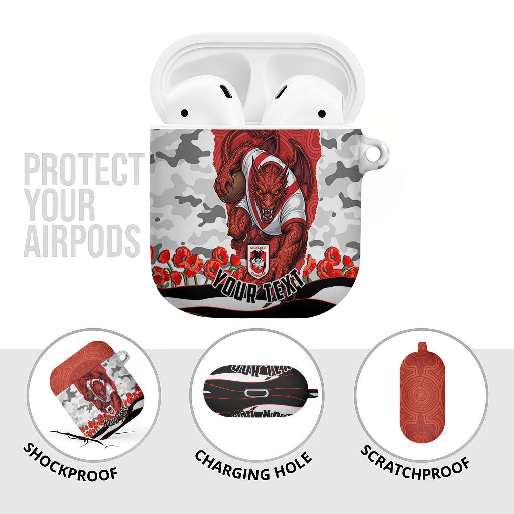 Personalized Dragons ANZAC Tribute AirPods Case Poppy Field Soldier Silhouette Aboriginal Rugby Mascot
