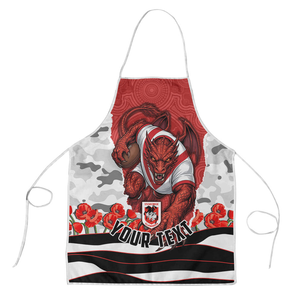 Personalized Dragons ANZAC Tribute Apron Poppy Field Soldier Silhouette Aboriginal Rugby Mascot