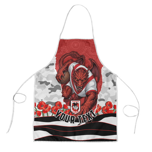 Personalized Dragons ANZAC Tribute Apron Poppy Field Soldier Silhouette Aboriginal Rugby Mascot
