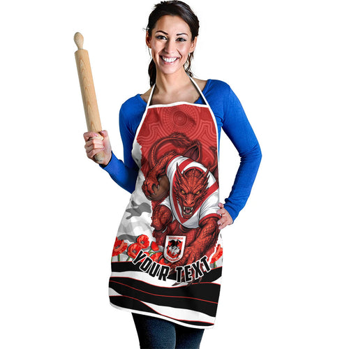 Personalized Dragons ANZAC Tribute Apron Poppy Field Soldier Silhouette Aboriginal Rugby Mascot