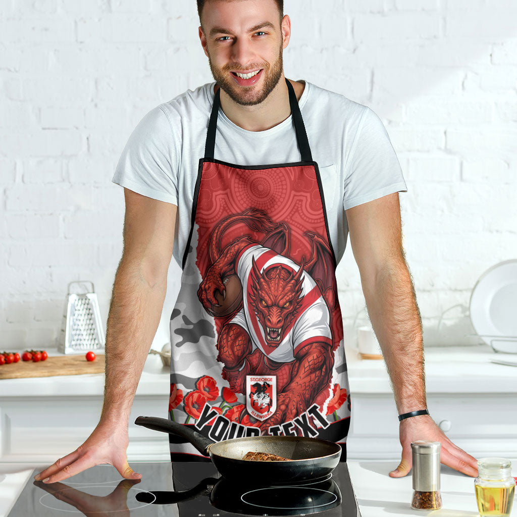 Personalized Dragons ANZAC Tribute Apron Poppy Field Soldier Silhouette Aboriginal Rugby Mascot