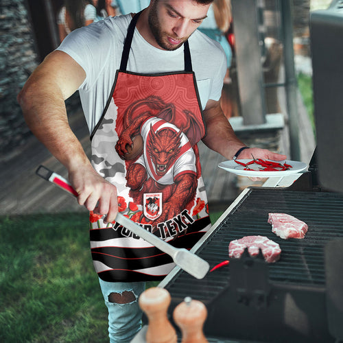 Personalized Dragons ANZAC Tribute Apron Poppy Field Soldier Silhouette Aboriginal Rugby Mascot
