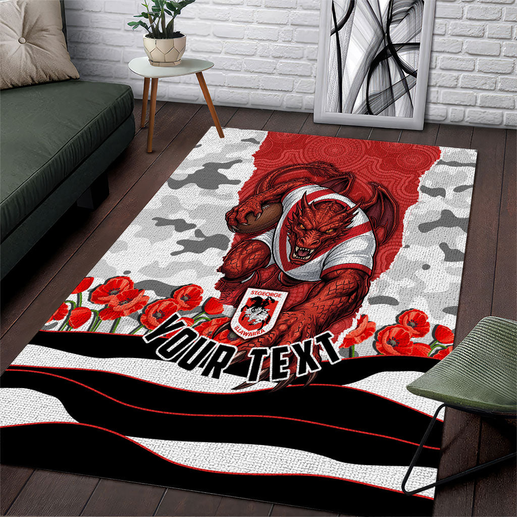 Personalized Dragons ANZAC Tribute Area Rug Poppy Field Soldier Silhouette Aboriginal Rugby Mascot