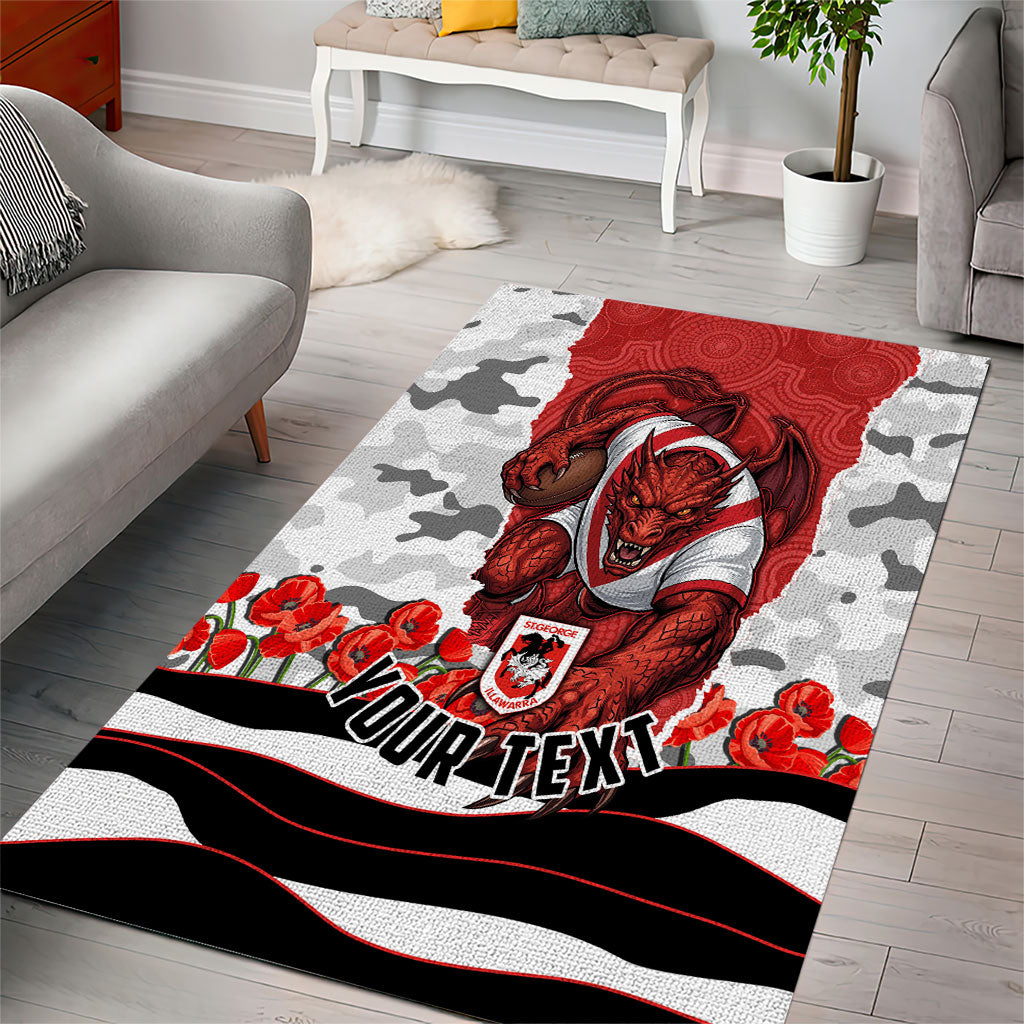 Personalized Dragons ANZAC Tribute Area Rug Poppy Field Soldier Silhouette Aboriginal Rugby Mascot