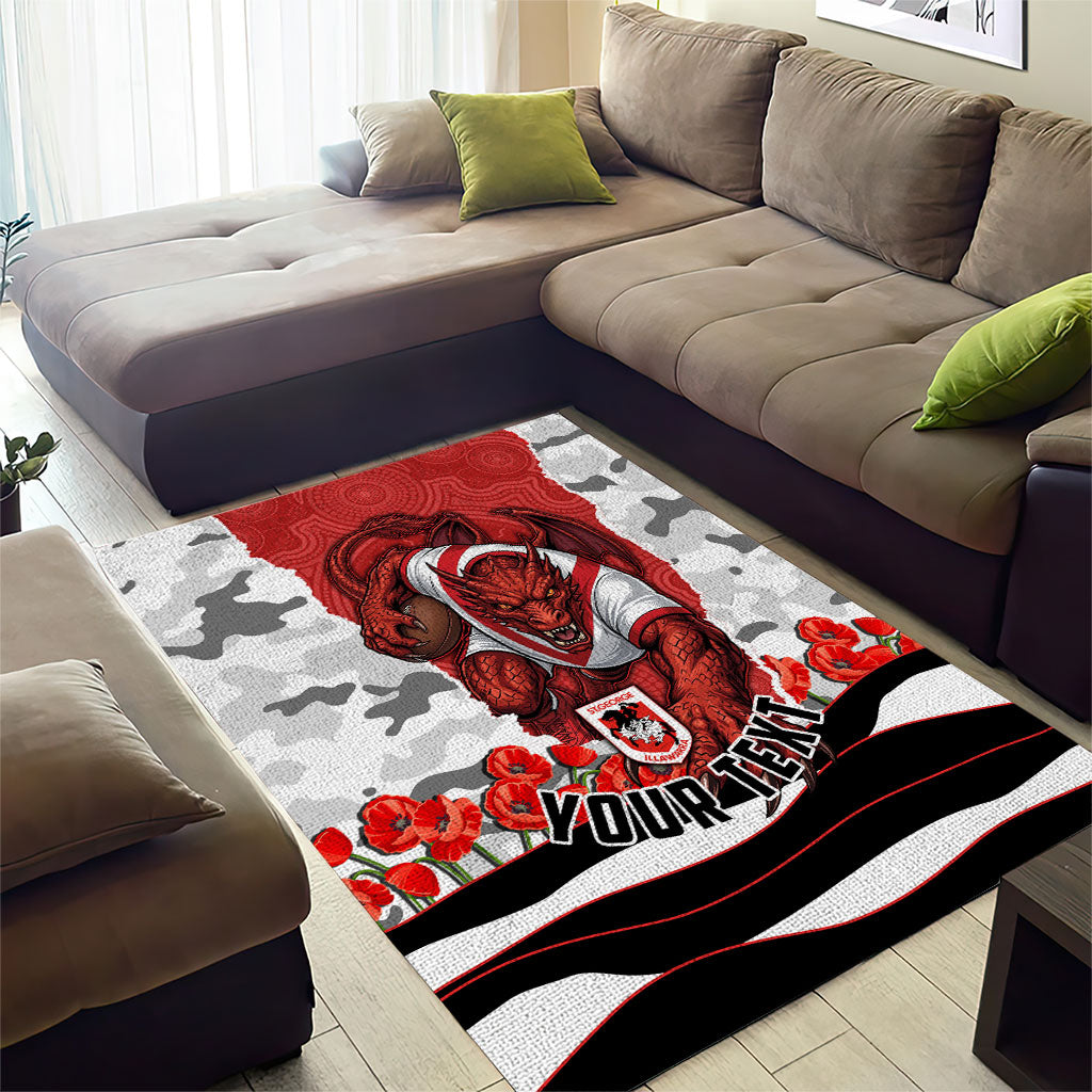 Personalized Dragons ANZAC Tribute Area Rug Poppy Field Soldier Silhouette Aboriginal Rugby Mascot
