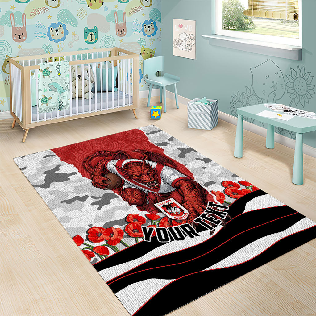 Personalized Dragons ANZAC Tribute Area Rug Poppy Field Soldier Silhouette Aboriginal Rugby Mascot