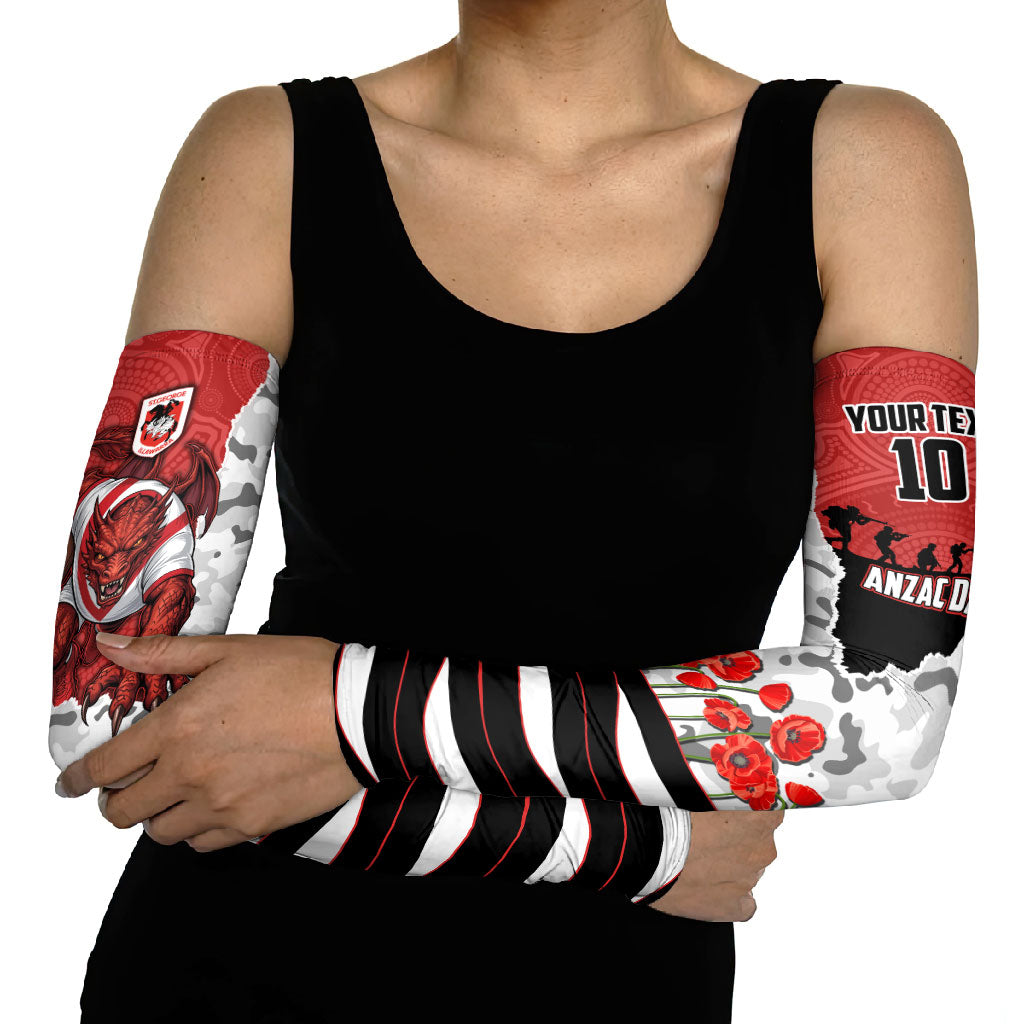 Personalized Dragons ANZAC Tribute Arm Sleeves Poppy Field Soldier Silhouette Aboriginal Rugby Mascot