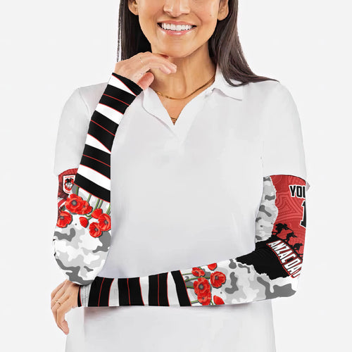 Personalized Dragons ANZAC Tribute Arm Sleeves Poppy Field Soldier Silhouette Aboriginal Rugby Mascot
